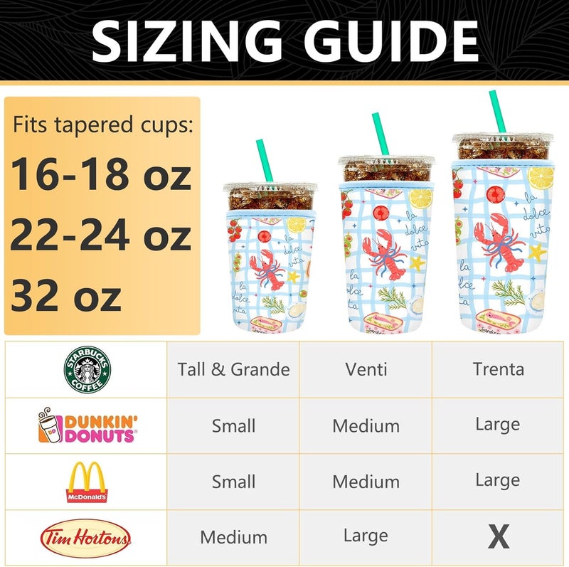 YR Reusable Neoprene Insulator Sleeve for Iced Coffee Cups, 3 Pack Coffee Coolies sleeves for Iced & Hot Drinks, Cold Beverage Cooler Compatible with Starbucks Coffee and More (Lobster) - Image 3